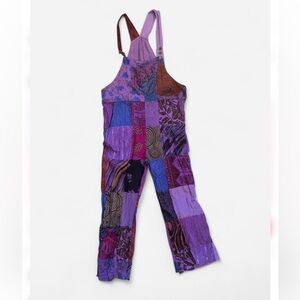 JAYLI Purple Patchwork Overalls 100% Cotton Bohemian Jumpsuit Size S